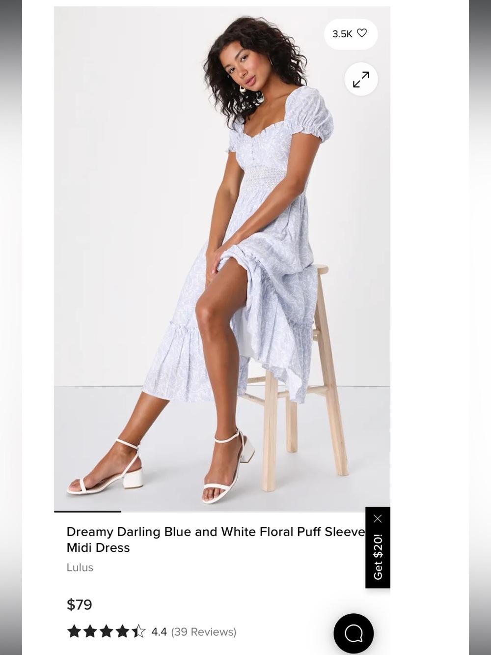 Lulu's Light Blue and White Floral Puff Sleeve Midi Dress